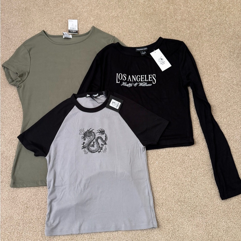 Trendy Graphic and Solid T-Shirts Set